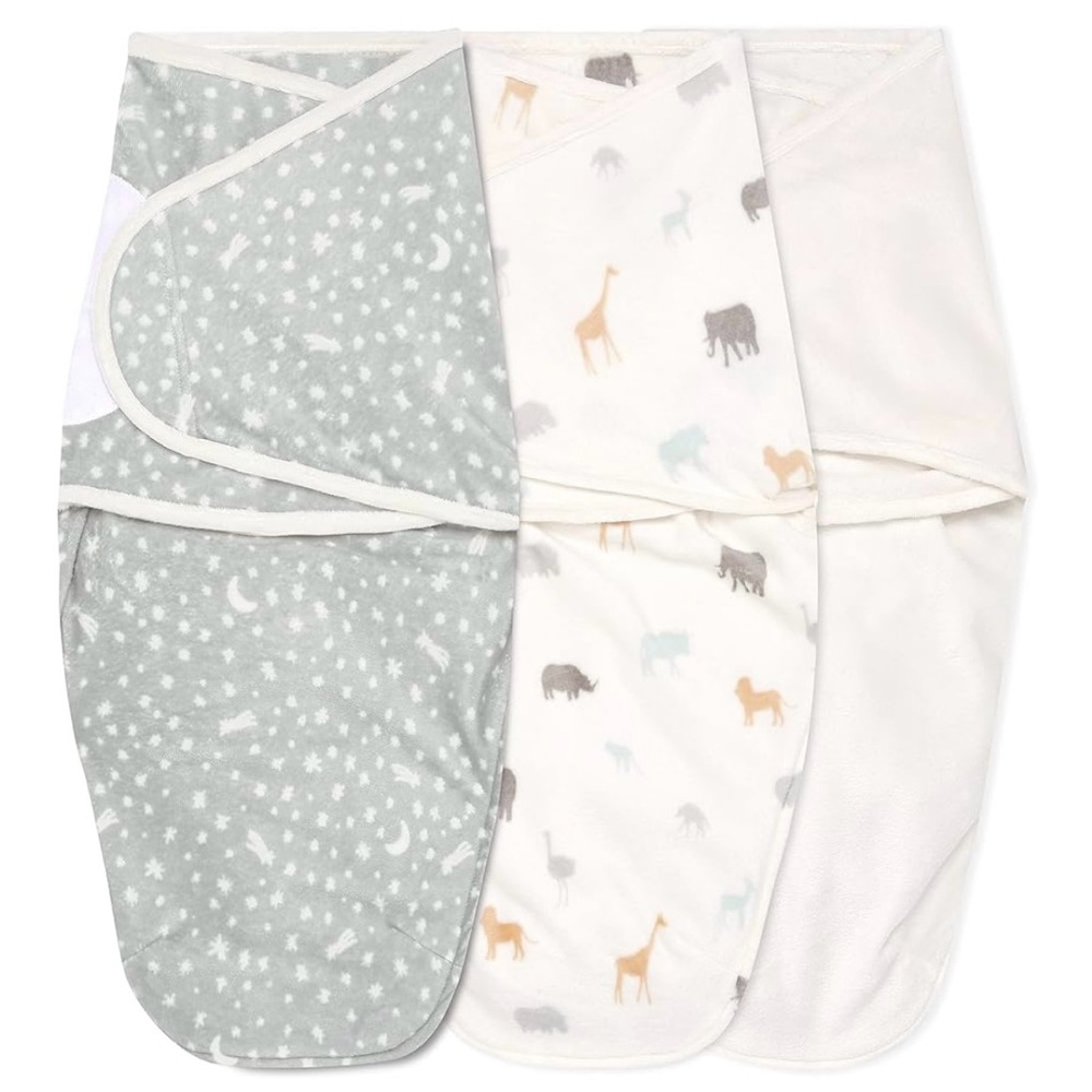 aden + anais Essentials Velboa Wrap Swaddle 3 Pack, Zipper Bottom